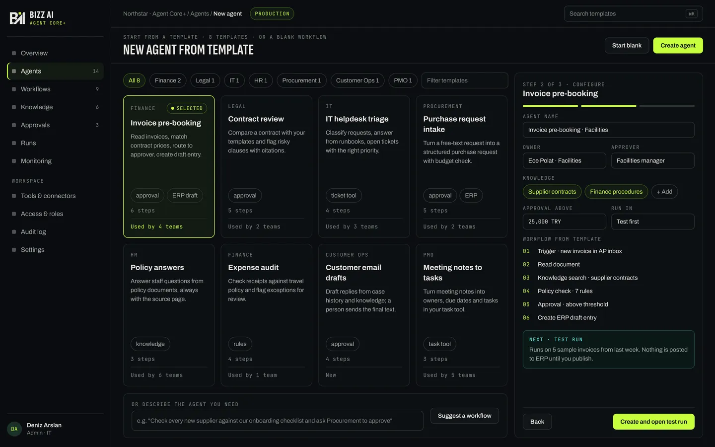 Agent Core+ — New agent from a template