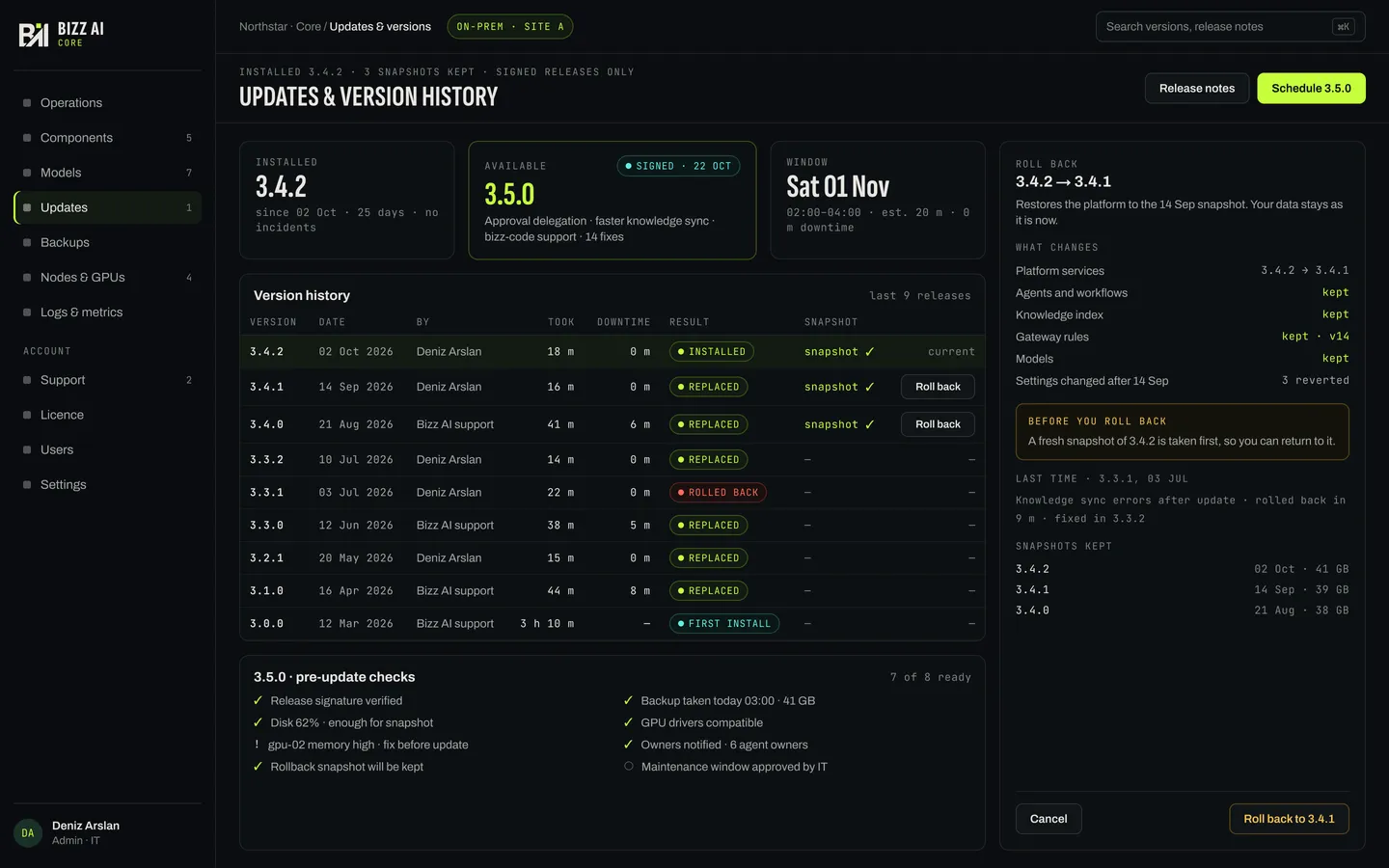 Bizz AI Core — Updates and version history