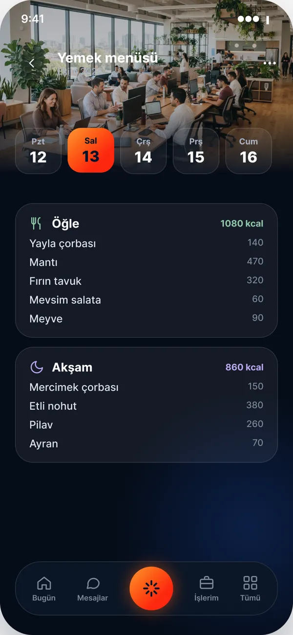 Intranet Bizz — Mobile · Meal menu