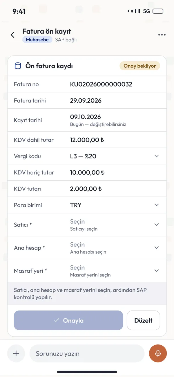 Bizz AI Workspace — Mobile · Invoice pre-posting
