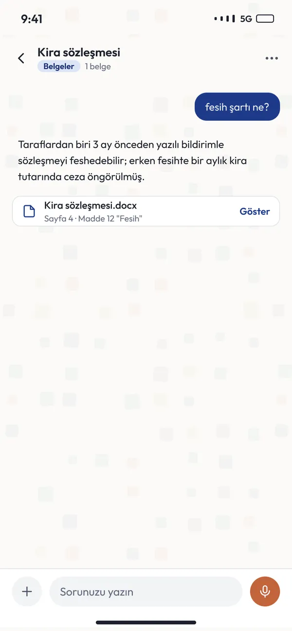 Bizz AI Workspace — Mobile · Sourced document answer